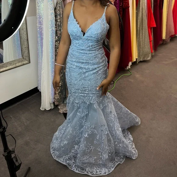 open lace back dress Zapaka Women Navy Plus Size Prom Dress A Line Spaghetti Straps Formal Dress, Navy / US24W main image 1